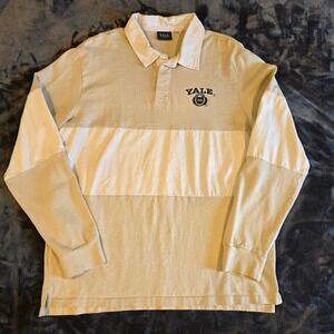 Yale University Rugby Shirt Mens XL Tan White Colorblock Long Sleeve Polo Crest